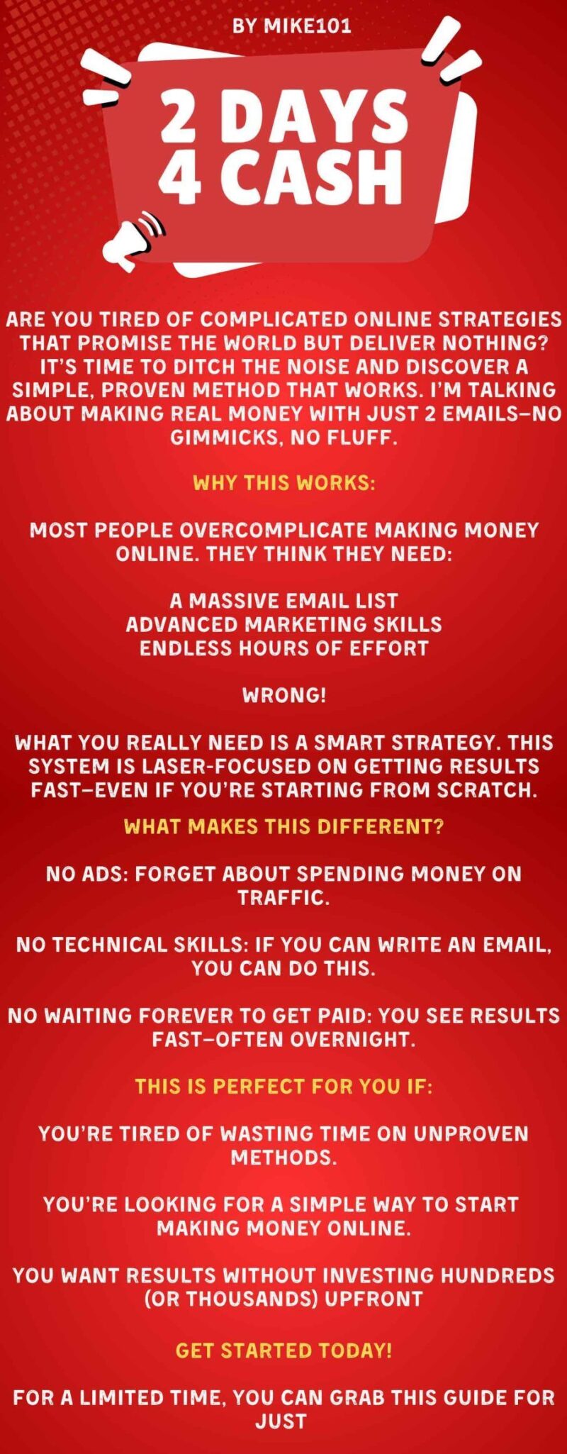 Mike101 – 2 DAYS 4 CASH – $1,652 IN PURE PROFIT WITH 2 EMAILS SENT Free Download